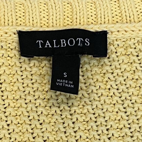 Talbots Cable Knit Sweater Crew Neck Pullover Yellow Fisherman Button Size Small - Picture 8 of 10